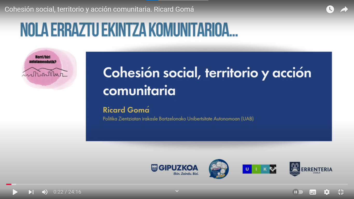 Cohesión social, territorio y acción comunitaria. Ricard Gomá